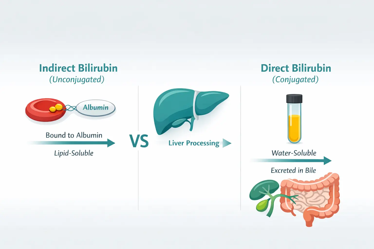Direct Bilirubin vs Indirect Bilirubin - 15 Key Differences & Clinical Similarities
