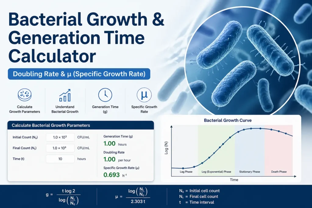 Bacterial Growth and Generation Time Calculator - Doubling Rate