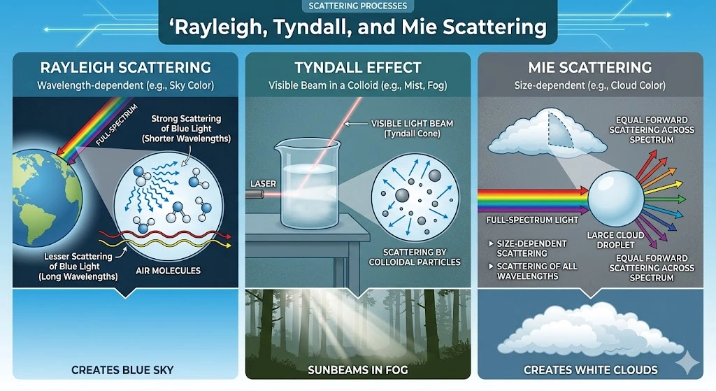 Rayleigh, Tyndall, and Mie Scattering