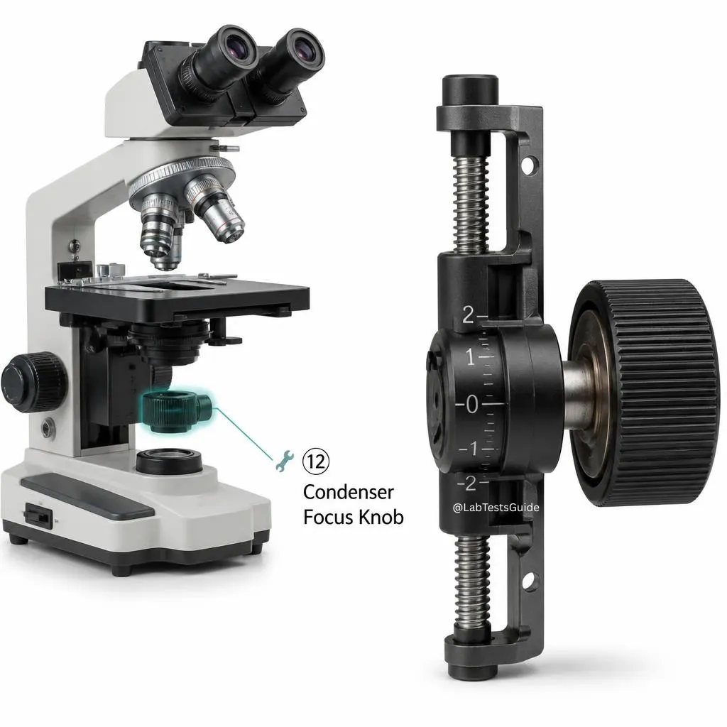 Microscope condenser focus adjustment knob control