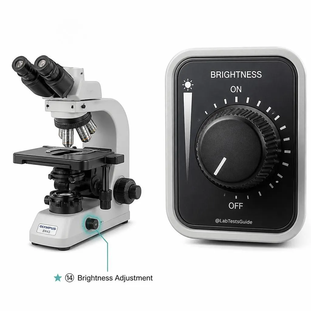 Microscope brightness control knob light intensity adjustment