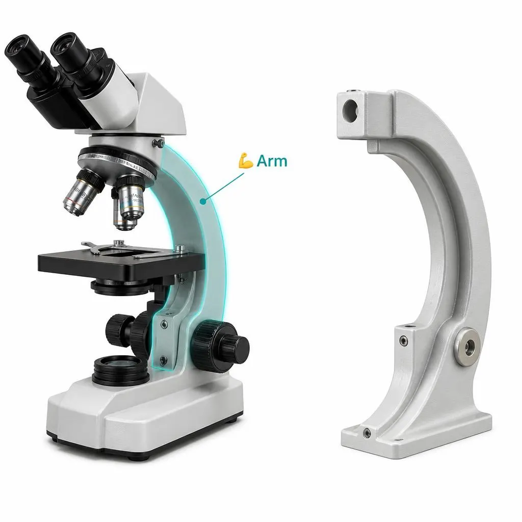 Microscope arm structural support carrying handle