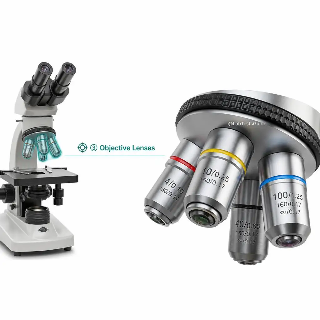 Microscope objective lenses 4x 10x 40x 100x magnification set