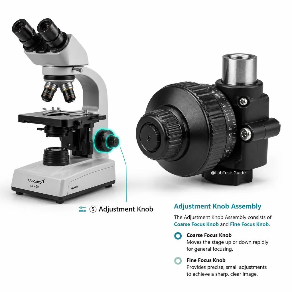 Microscope coarse and fine adjustment knobs focus control