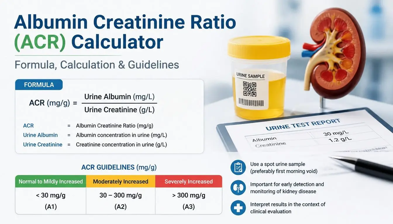 Albumin Creatinine Ratio (ACR) Calculator Albumin Creatinine Ratio (ACR) Calculator & Interpretation