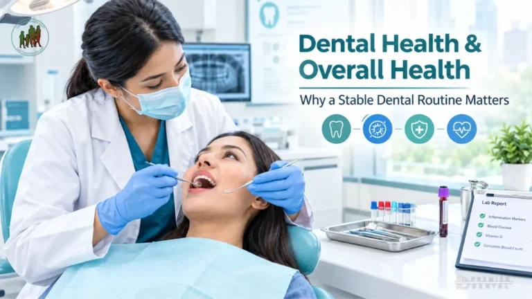 Patient receiving a routine dental examination as part of preventive oral and overall health care