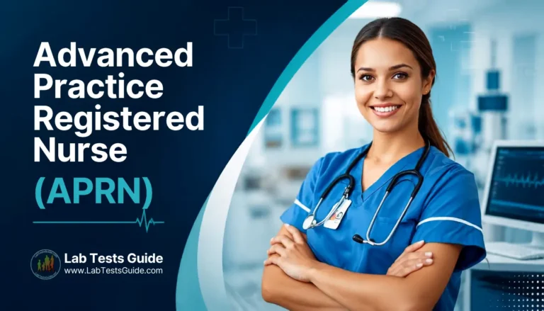 Advanced Practice Registered Nurse reviewing patient information and laboratory test results