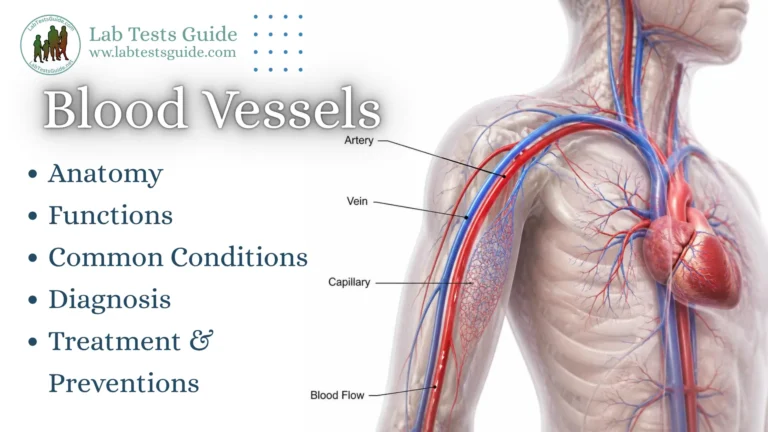 Blood vessels anatomy showing arteries, veins, and capillaries