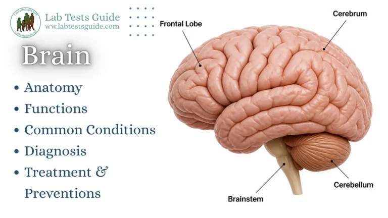 Human brain anatomy showing major brain regions
