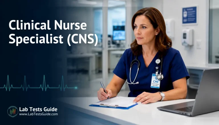 Clinical Nurse Specialist reviewing laboratory test results in a hospital