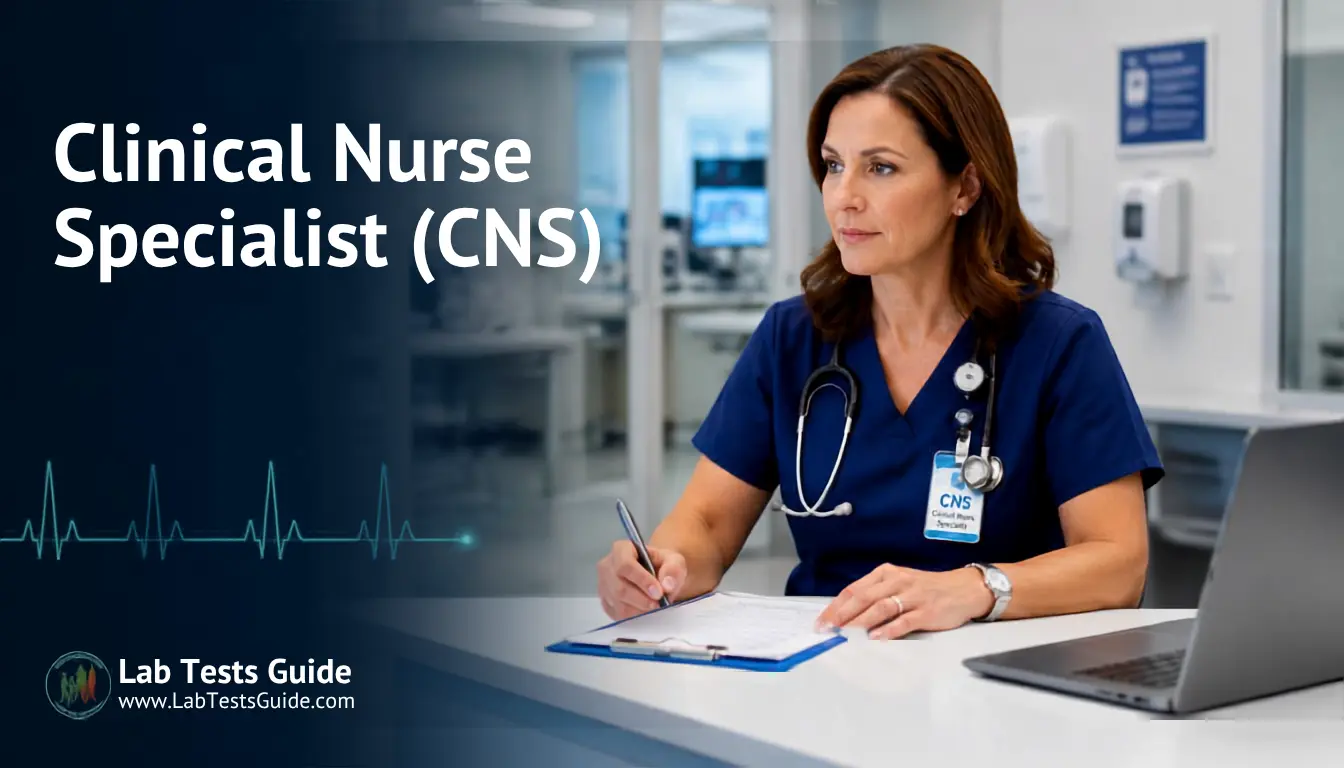 Clinical Nurse Specialist (CNS) Reviewing Laboratory Results Clinical Nurse Specialist reviewing laboratory test results in a hospital