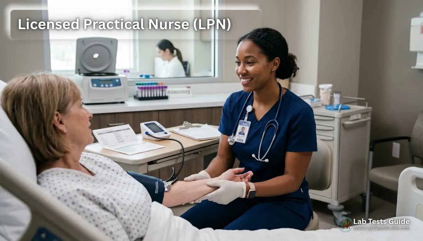 Licensed Practical Nurse providing patient care in a modern clinical setting