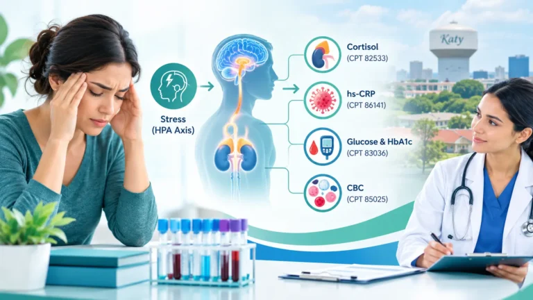 Mind-body connection showing chronic stress and its effects on laboratory biomarkers