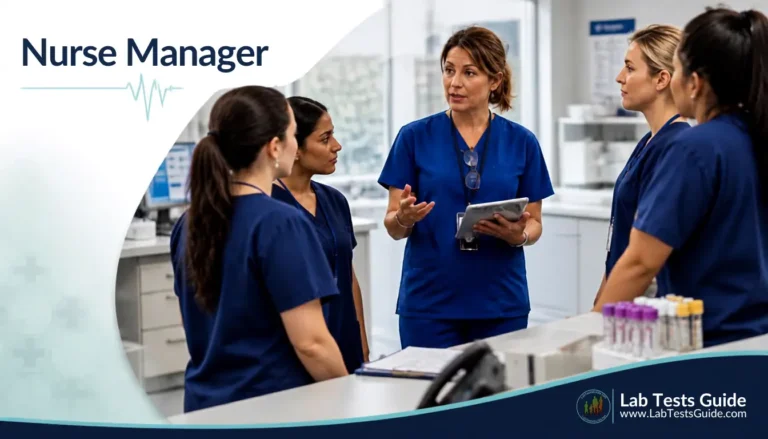 Nurse Manager coordinating a nursing team in a modern hospital