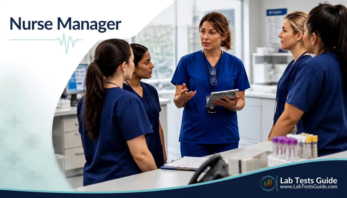 Nurse Manager coordinating a nursing team in a modern hospital