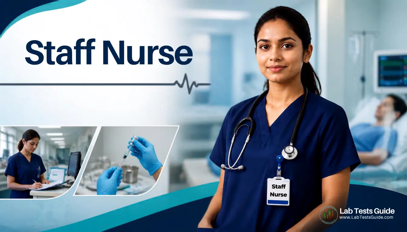 Staff nurse reviewing patient care information and laboratory test results in a hospital